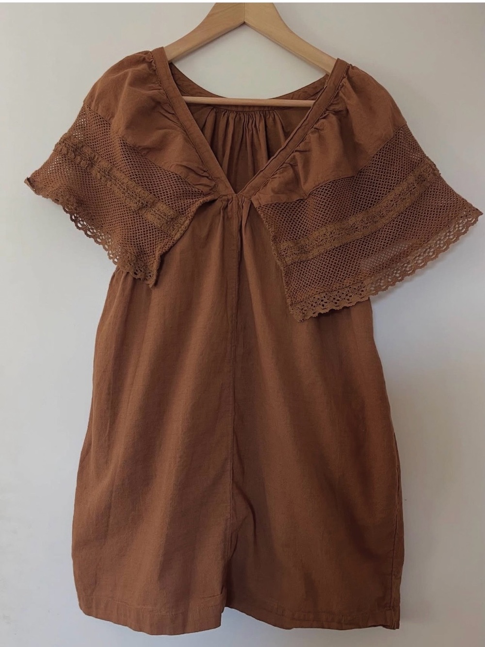 Boho Crochet Sleeve dress in warm Brown